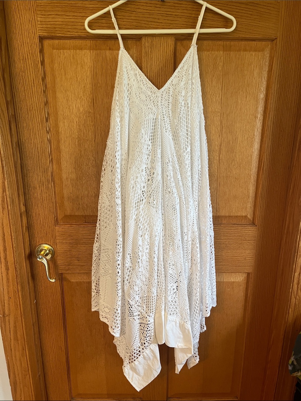 Gorgeous, whimsical boho White Crochet V-Neck Handkerchief Hem Sundress